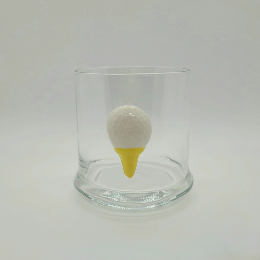 Vintage Golf Ball on Tee Whiskey Rocks Glass Novelty Lowball Barware